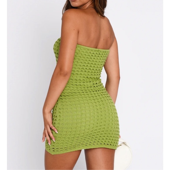 White Fox Boutique More Than I Should Crochet Mini Dress- matcha - Picture 3 of 3